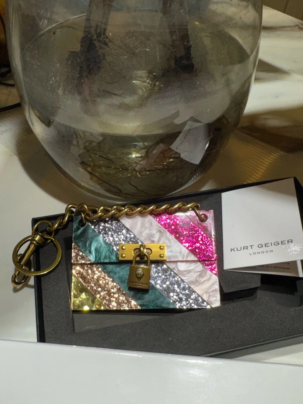 Kurt Geiger Multicolor Glitter Card  purse charm/key chain. NWT